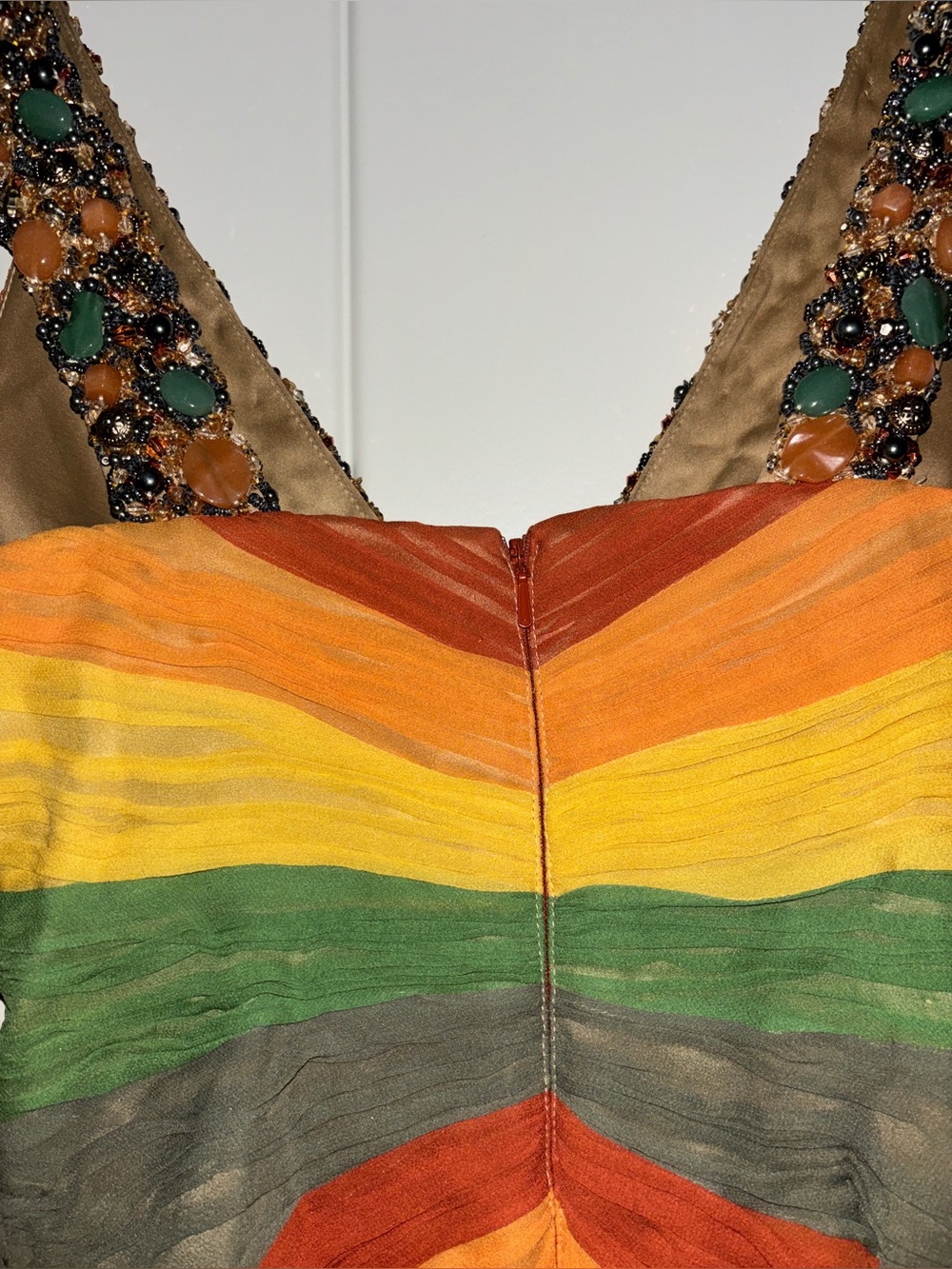 MANDALAY Privee Rainbow Stone Beaded Pleated Silk Elegant Cocktail Dress Women 6 - Picture 8 of 13
